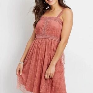 Elegant Pink/Mauve Crochet & Lace Dress